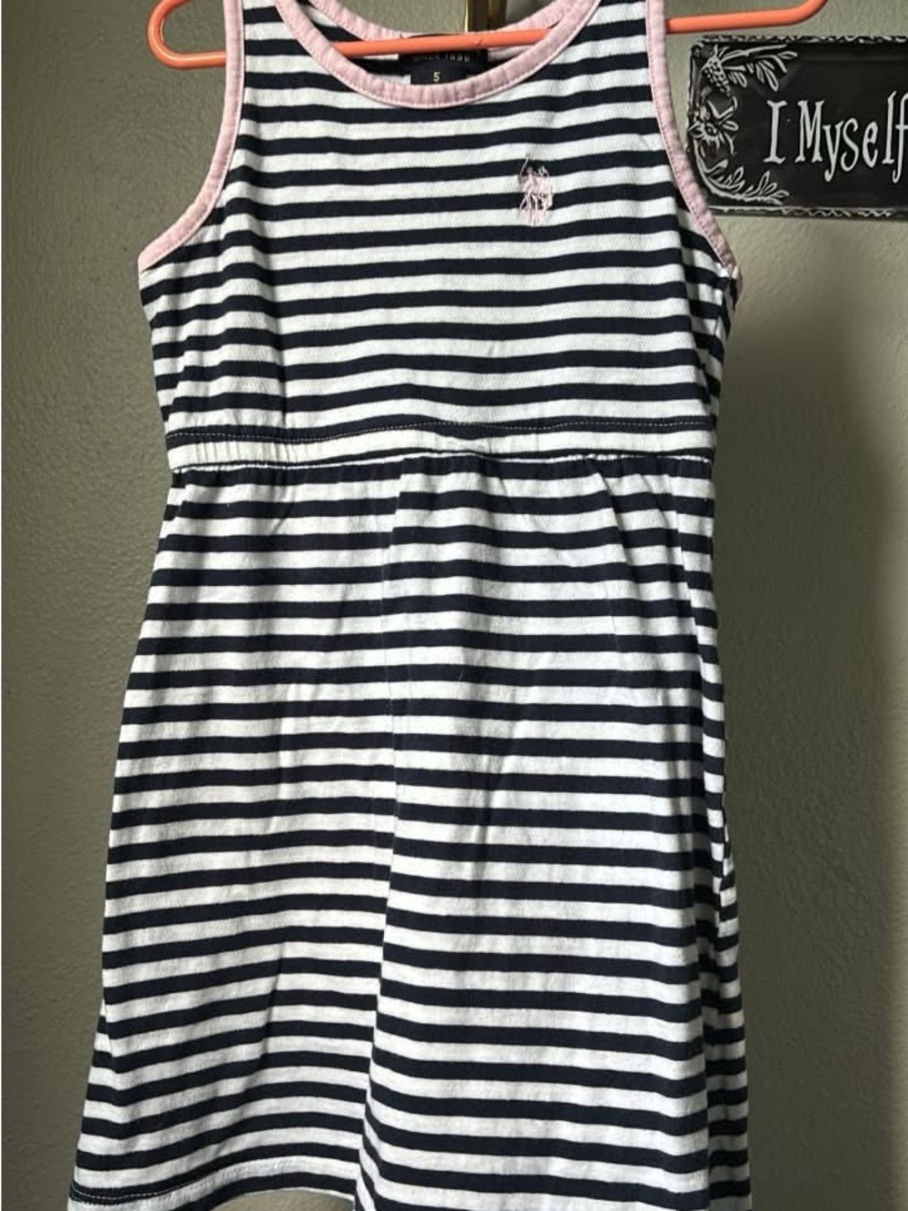U.S. Polo Assn. Navy & White Striped Sleeveless Dress with Pink Trim